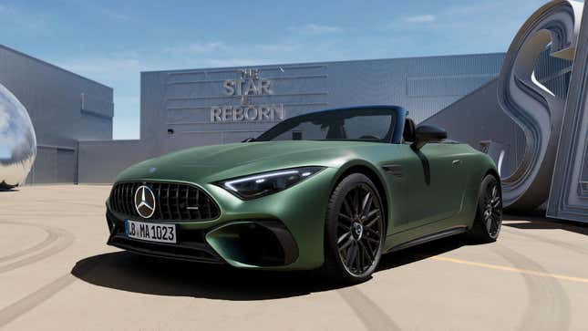 Front 3/4 view of a green Mercedes-AMG SL