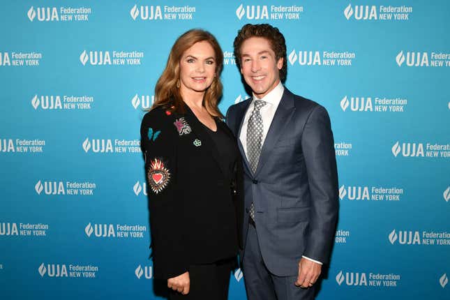 NEW YORK, NEW YORK - MAY 18: Pastors Victoria Osteen and Joel Osteen attend UJA-Federation’s 2022 Music Visionary Of The Year Award Luncheon at The Pierre Hotel on May 18, 2022 in New York City.