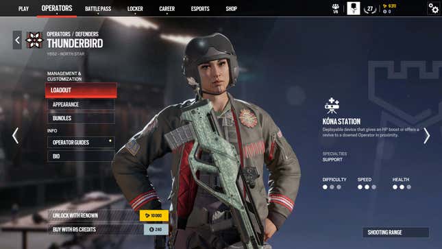 Thunderbird’s operator card in Rainbow Six Siege X.