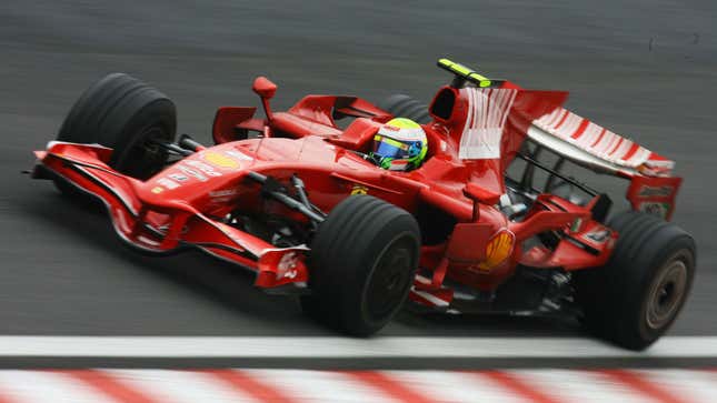 Felipe Massa races his Ferrari F1 car in Brazil. 