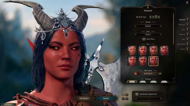 A Tiefling in the character creator with Karlach's face.