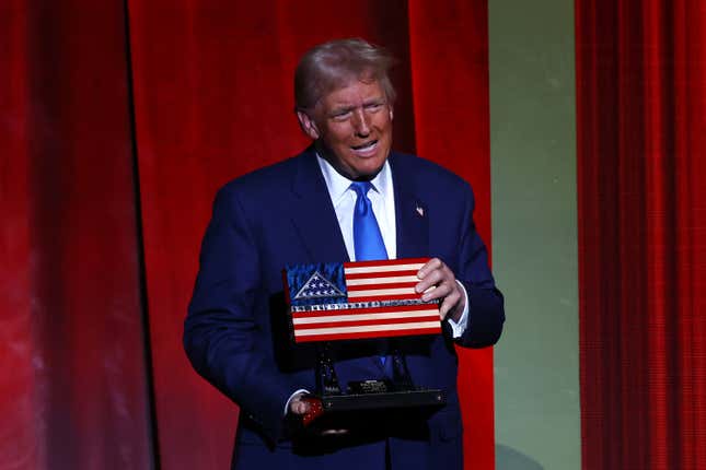 President-elect Donald Trump in Greenvale, New York, accepting a FOX Nation Patriot Award.