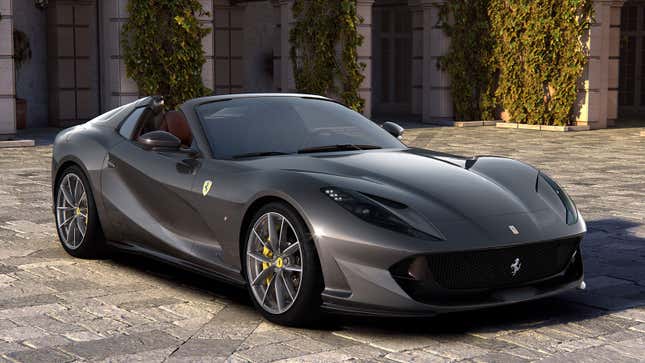 A photo of a dark grey Ferrari 812 GTS supercar. 