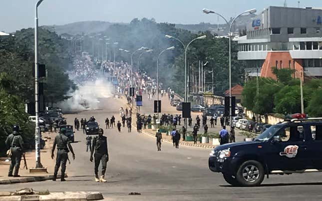 Members of security forces during a protest by members of the Islamic Movement of Nigeria in Abuja, Nigeria
