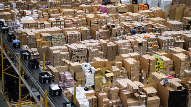 An Amazon warehouse in Peterborough, central England (not the facility mentioned in the ITV report) in November 2017.
