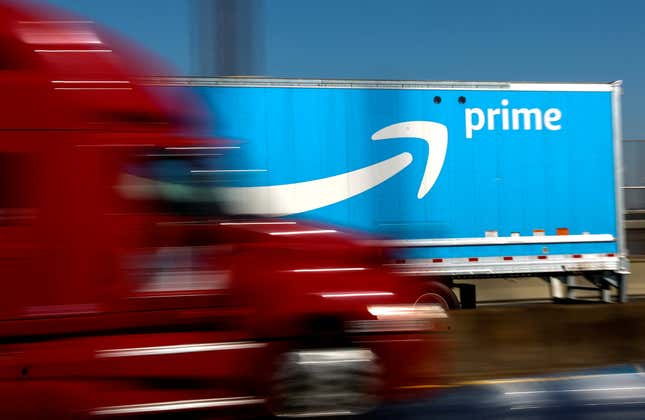 Amazon delivery truck driving past