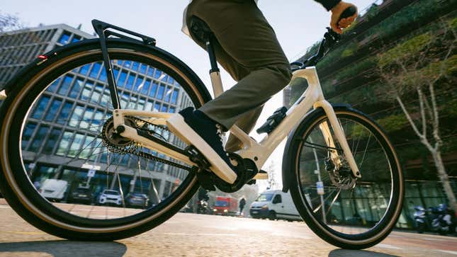 A photo of the belt drive on an Orbea electric bike. 