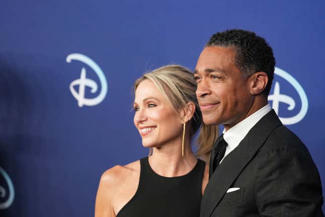 Amy Robach and TJ Holmes at the 2022 ABC Disney Upfront at Basketball City - Pier 36 - South Street on May 17, 2022 in New York City.