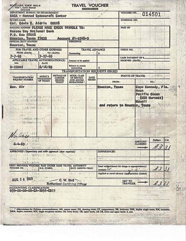 Buzz Aldrin expenses