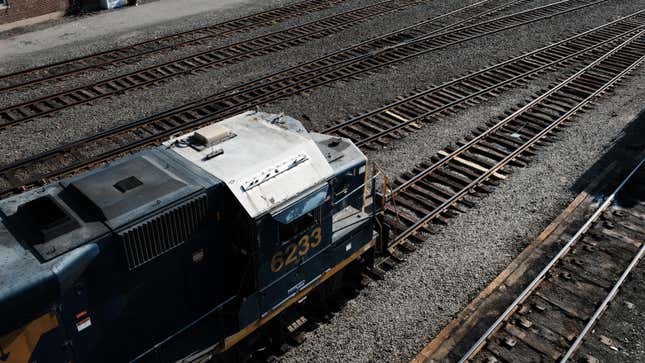 Trains sit at the CSX Oak Point Yard, a freight railroad yard on October 11, 2022 in the Bronx borough of New York City. 