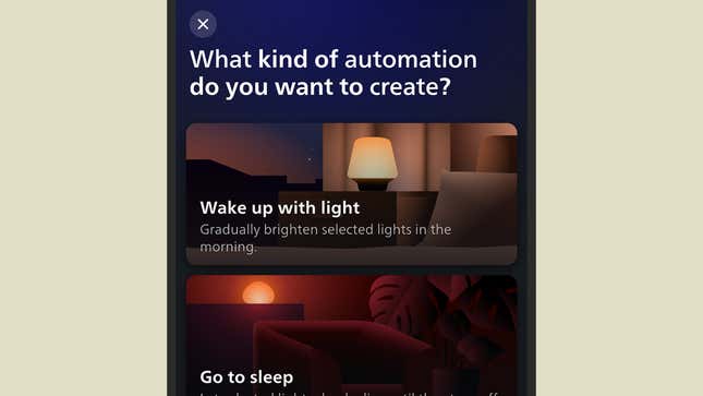 Setting up an alarm routine in the Hue app.