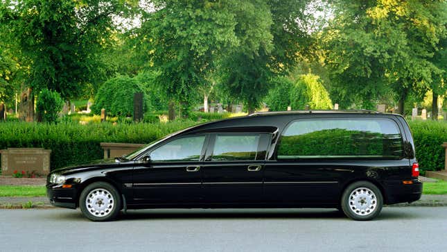 A black Volvo Hearse 