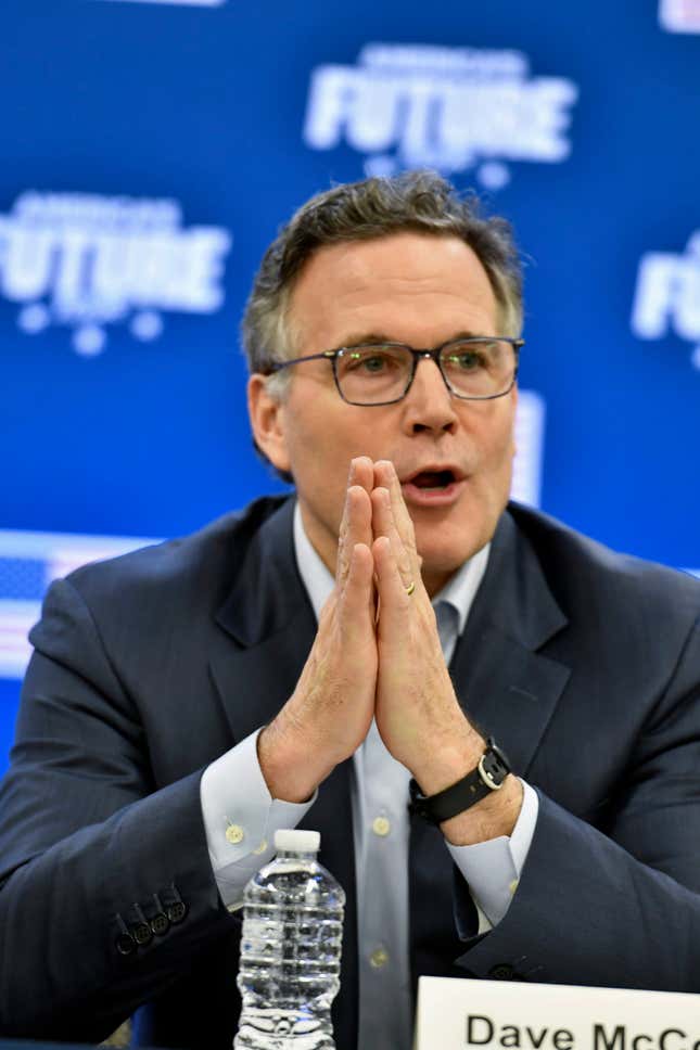 Republican David McCormick, a candidate for U.S. Senate in Pennsylvania, speaks during an event at the Pennsylvania Manufacturers Association offices, March 15, 2024, in Harrisburg, Pa. McCormick wants to unseat Democratic Sen. Bob Casey, who is emerging as the tip of the spear in trying to reframe the election-year narrative around inflation, a key soft spot in 2024 for Democrats on the all-important voter issue of the economy. (AP Photo/Marc Levy)