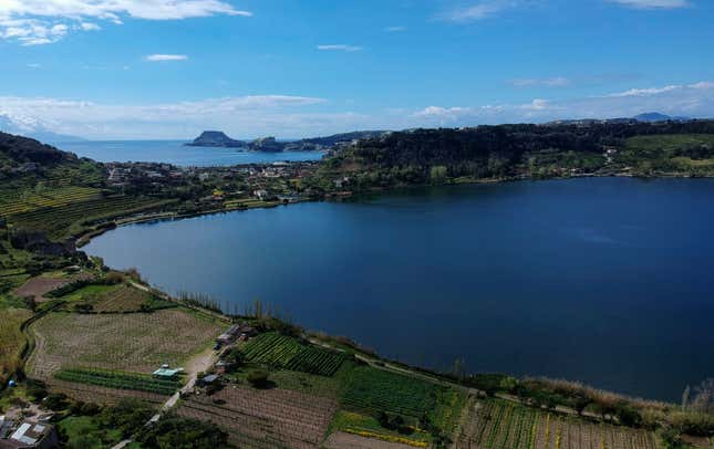 A drone view of Lago d’Averno.