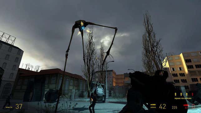 A strider stalks the player in City 17.