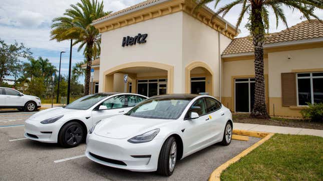 Image for article titled Hertz Is So Desperate To Unload Tesla Inventory It&#39;s Asking Customers If They Just Want To Keep Their Rentals