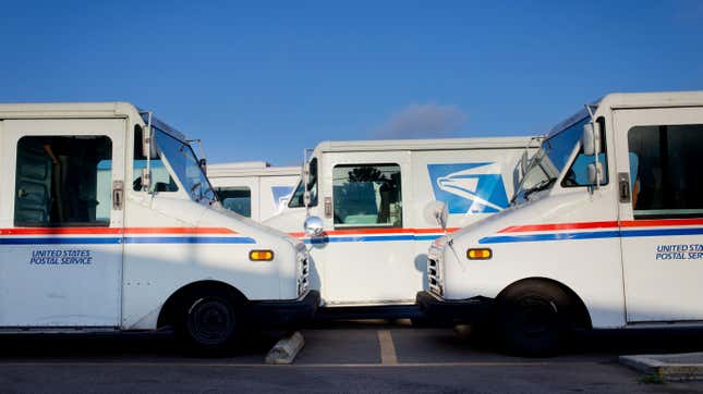 A Grumman LLV (Long Life Vehicle) mail truck parks at the post office in Clairemont.