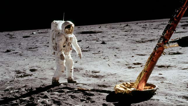 A photo of an astronaut walking on the moon. 