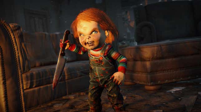 Chucky stands with a knife in Dead by Daylight.