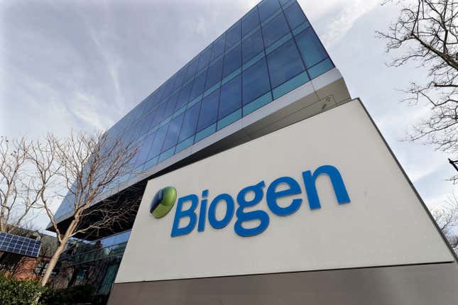 FILE - The Biogen Inc., headquarters is pictured on March 11, 2020, in Cambridge, Mass. Biogen will stop developing its Alzheimer’s treatment Aduhelm, a drug once seen as a potential blockbuster before stumbling soon after its launch a couple of years ago. The drugmaker said Wednesday, Jan. 31, 2024 that it will end a study of the drug needed for full approval from the Food and Drug Administration, and it will stop sales of the drug.(AP Photo/Steven Senne, File)