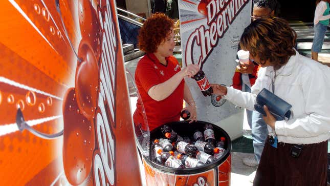 Woman hands out Cheerwine