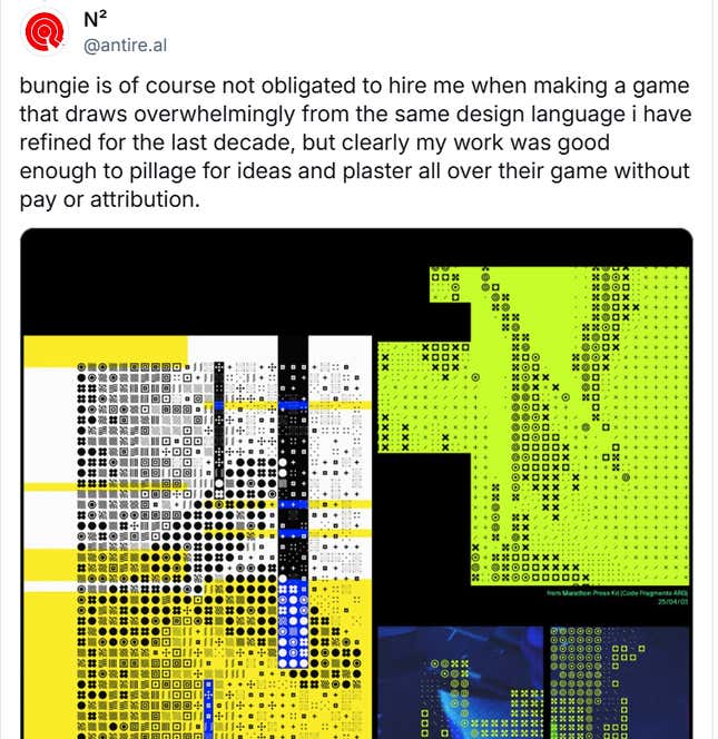 A screenshot compares art in Marathon and online.