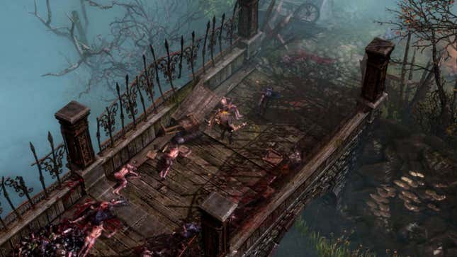 The bridge outside of town in Grim Dawn leading to the abandoned village.