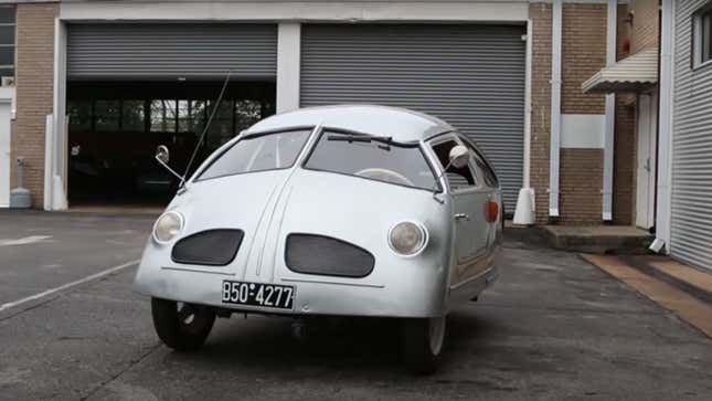 A photo of a silver Hoffmann three-wheeler. 