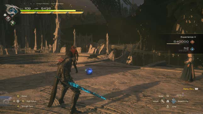 Clive and other characters are seen in combat with a little blue orb. 