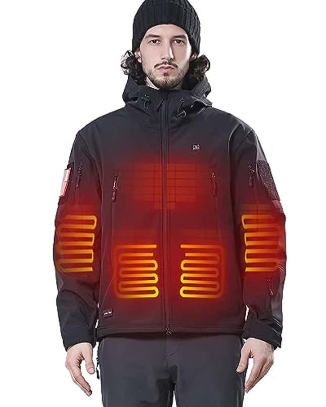 Image for article titled DEWBU Heated Jacket for Men with 12V Battery Pack Winter Outdoor Soft Shell Electric Heating Coat, Now 12% Off