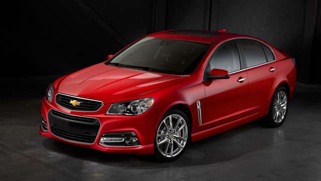 A red Chevrolet SS sedan 