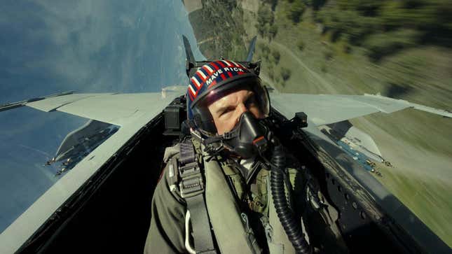 Tom Cruise flying a plane in Top Gun: Maverick
