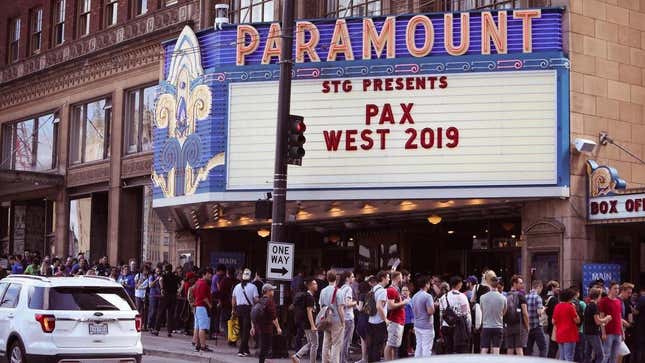 attendees stand in line for pax west in 2019