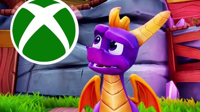 An image shows Spyro looking at the Xbox logo. 