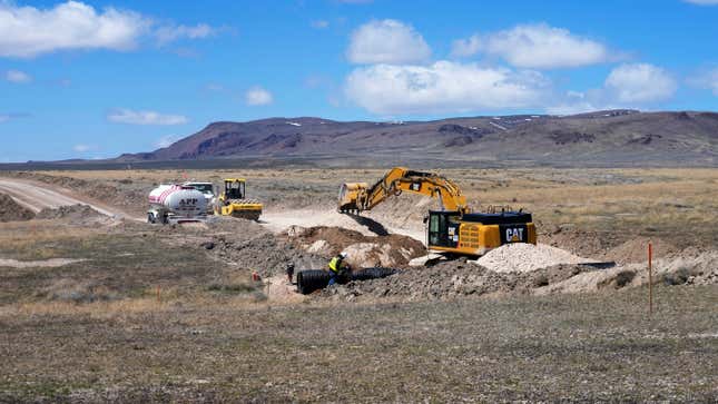 FILE - Construction continues at the Thacker Pass lithium mine on April 24, 2023, near Orovada, Nev. The Biden administration has agreed to provide a $2.26 billion conditional loan to Lithium Americas, Thursday, March 14, 2024, to help cover construction costs of a processing facility at its giant lithium mine in the works in northern Nevada near the Oregon line. (AP Photo/ Rick Bowmer, File)