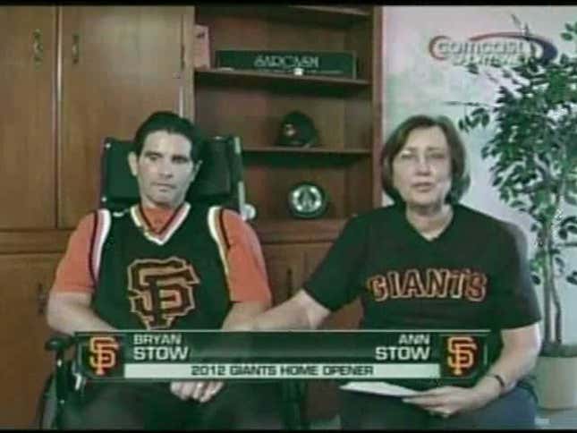 Bryan Stow And His Son Participate In Ceremonial First Pitch At San Francisco Giants Home Opener