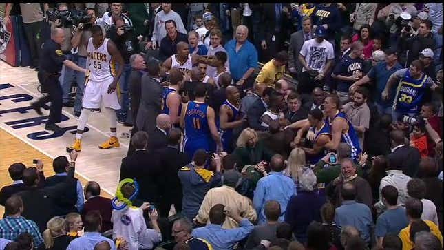 Brawl Breaks Out In Warriors-Pacers Game After Roy Hibbert Goes On A Shovin' Spree