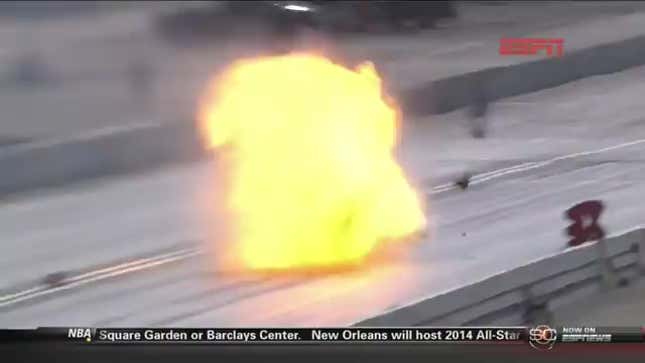 Top Fuel Dragster Explodes, Showers Track With Shrapnel, Leaves Driver Unscathed