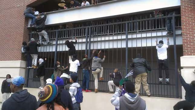 Ravens Fans Storm M&T Bank Stadium After Super Bowl Parade