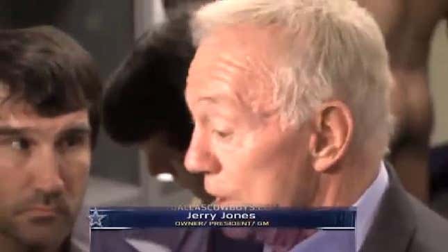 Jerry Jones Spoke To Reporters In Front Of A Big Naked Cowboy Ass