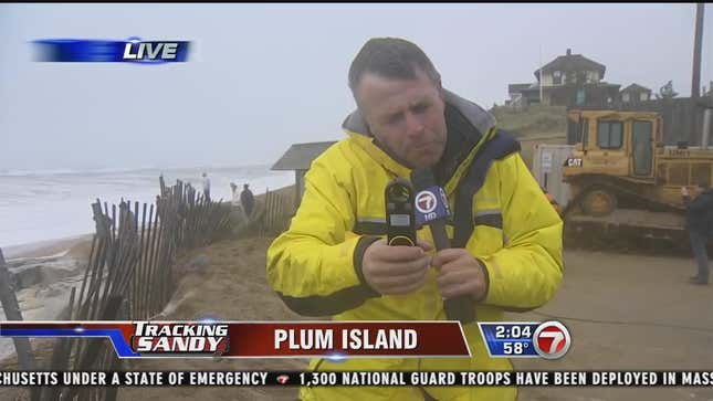 Boston TV Reporter Knocked Down Three Times, Poked In The Face By Fence, Loses Hat, Finishes Report