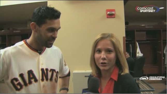 Pablo Sandoval Pies CSN Bay Area's Jaymee Sire In The Face
