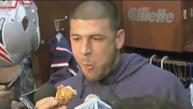 Patriots TE Aaron Hernandez Ate A Piece Of Grilled Chicken In The Locker Room Today