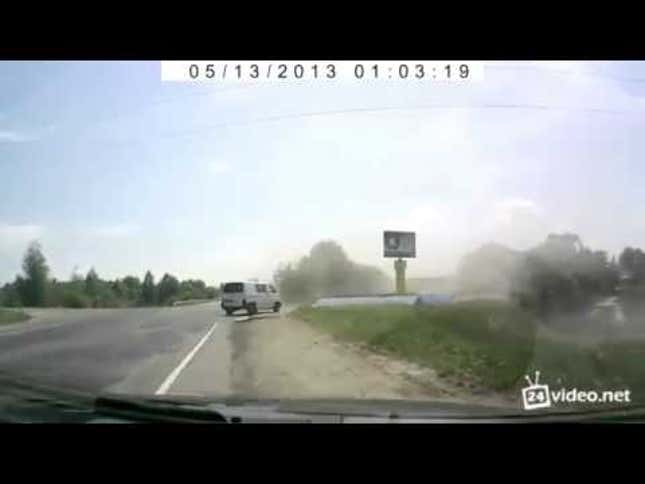 Minivan Gets Huge Air In This Russian Car Accident