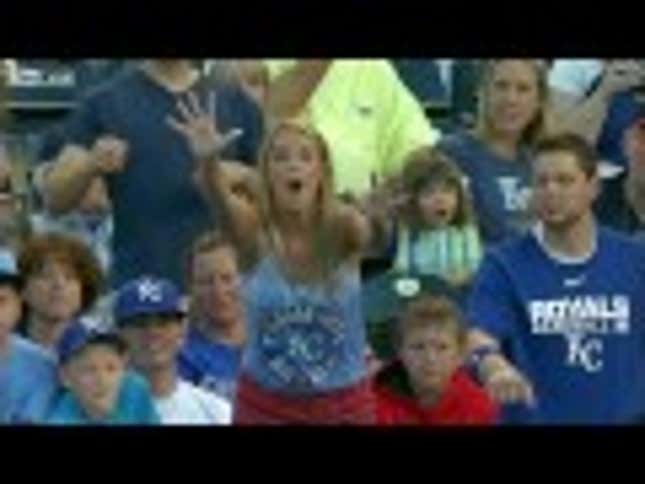 Little Kid Jumps Right In Front Of Woman To Snatch Away Baseball