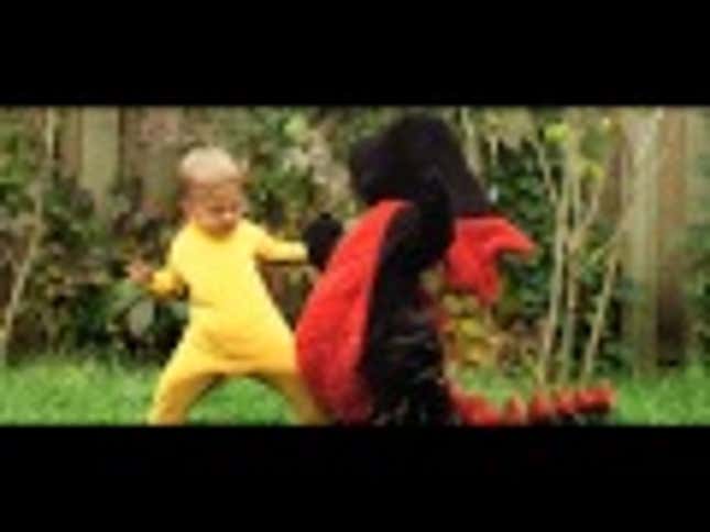 Kung Fu Baby knocks the stuffing out of his animated stuffed dragon