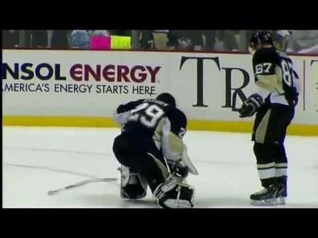 Marc-Andre Fleury Was Not Injured, So Feel Free To Laugh At Him Getting Bulldozed By A Teammate
