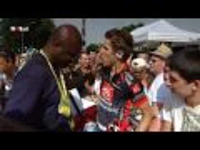 Tour De France Cyclists Beat Each Other With Bike Wheel