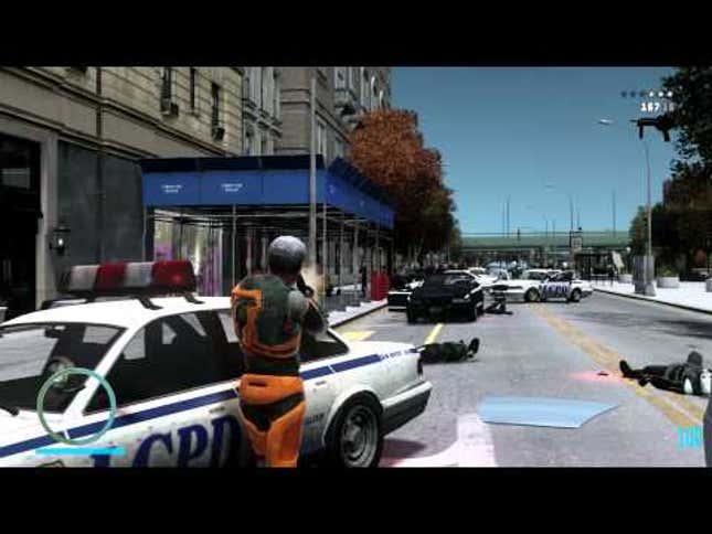 Morgan Freeman. In <em>Grand Theft Auto IV</em>. Dressed As Gordon Freeman.