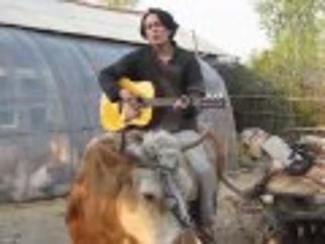 Here's a Chinese Man Singing Justin Bieber While Riding a Cow